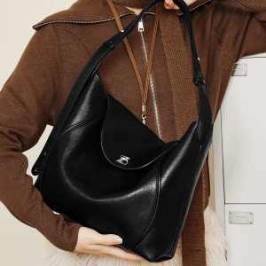 Elara Eclipse All-Around Leather Hobo Bag with Metallic Embellishment