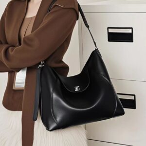 Elara Eclipse All-Around Leather Hobo Bag with Metallic Embellishment