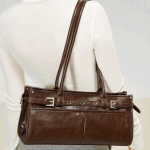 Throttle - themed Metallic - edged Brown Moto - style Handbag