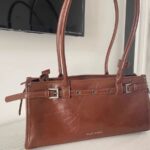 Throttle - themed Metallic - edged Brown Moto - style Handbag
