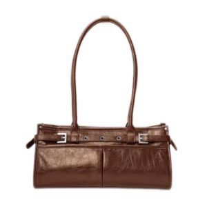 Throttle - themed Metallic - edged Brown Moto - style Handbag
