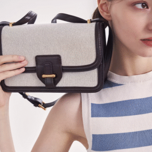 Aria of Canvas & Leather: Shoulder Bag with Gilded Clasp