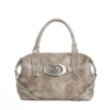 Wasteland Radiance: Distressed Metallic Leather Handbag with Apocalyptic - inspired Studs and Badge