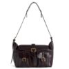 Opulent Reverie: Sumptuous Dark - toned Leather Shoulder Bag with Gleaming Gold Fasteners